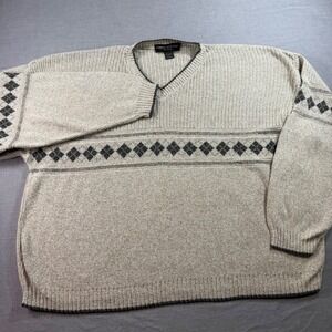 Liberty Sweaters V-Neck Sweater Mens L‎ Tan Argyle Excellent Vintage Made in USA